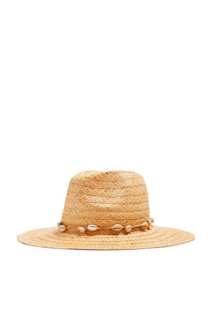 Соломенная шляпа с декором в виде ракушек|Основной цвет:Бежевый|Артикул:196799 | Фото 1