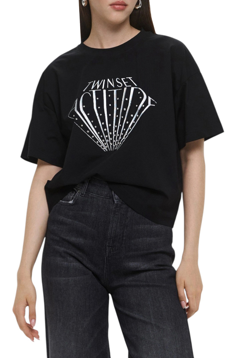 Женский TWINSET Milano Футболка с принтом и стразами (цвет ), артикул 252AP2011 | Фото 4