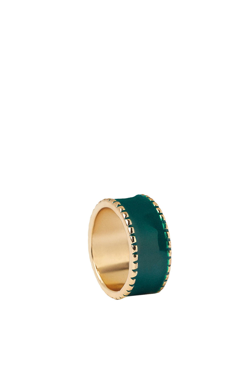 Кольцо с эмалью|Основной цвет:Зеленый|Артикул:220302 | Фото 1