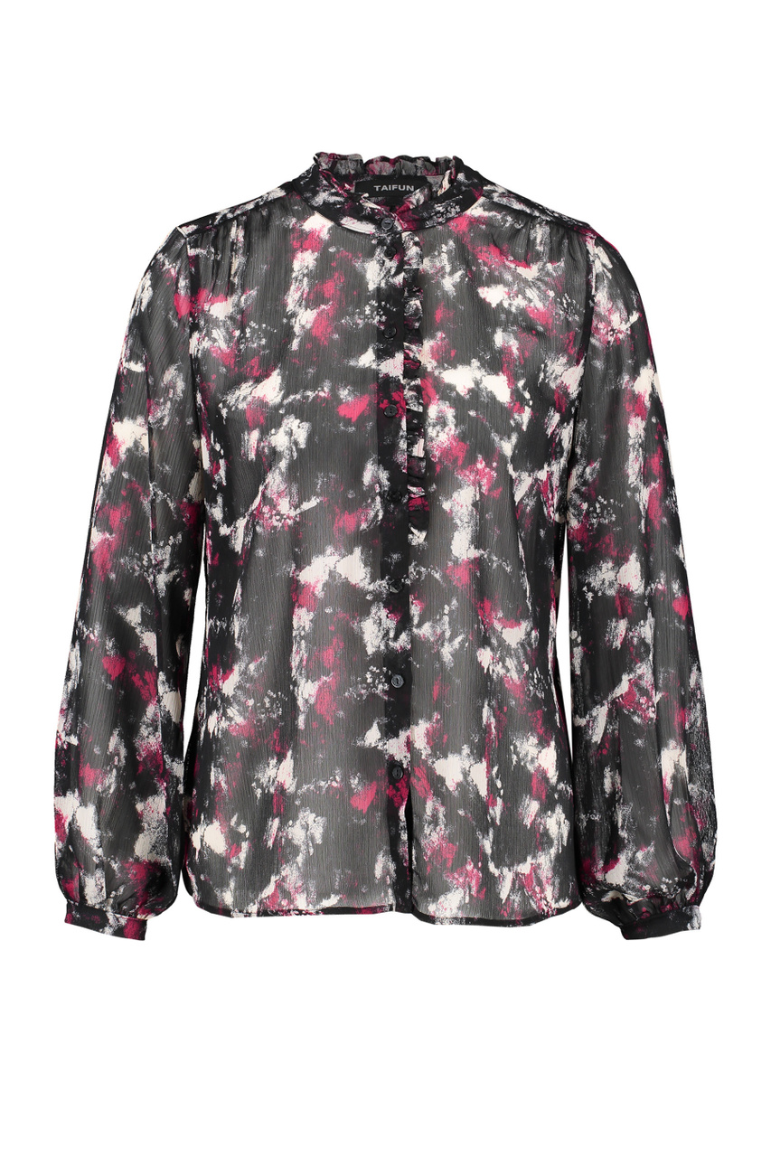 Блузка с принтом и рюшами|Основной цвет:Черный|Артикул:260025-11237 | Фото 1