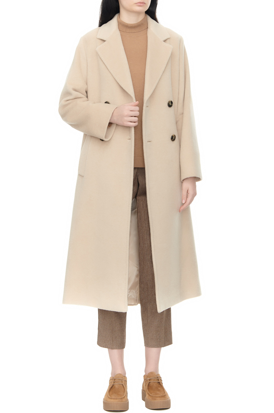 Женский Weekend Max Mara Пальто ZUFOLO из смесовой шерсти альпаки (цвет бежевый), артикул 2350161833 | Фото 3