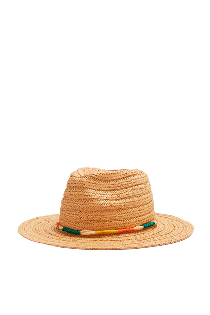 Плетеная шляпа с контрастным декором|Основной цвет:Бежевый|Артикул:196053 | Фото 1
