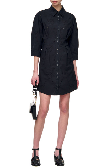 Платье-рубашка из поплина с ажурной вышивкой|Основной цвет:Черный|Артикул:1G17JEY7V1 | Фото 1