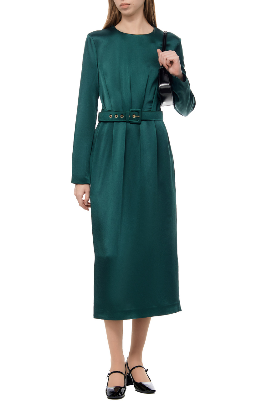 Платье прямого кроя с поясом|Основной цвет:Зеленый|Артикул:ROPX50253ARX049 | Фото 1