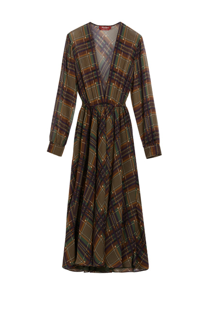 Платье ELMI из чистого шелкового жоржета с принтом в клетку|Основной цвет:Коричневый|Артикул:62260423 | Фото 1