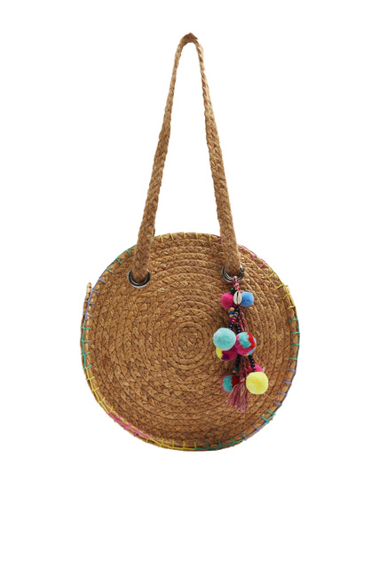 Плетеная сумка с подвеской|Основной цвет:Бежевый|Артикул:205573 | Фото 1