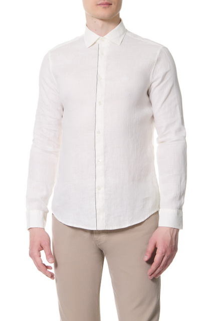 Льняная однотонная рубашка|Основной цвет:Кремовый|Артикул:3L1CP5-1NBPZ | Фото 1