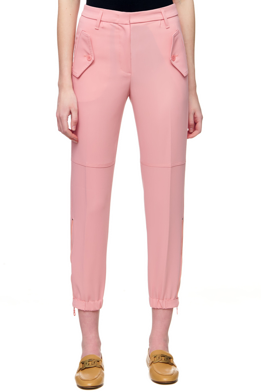 Укороченные брюки с молниями на штанинах|Основной цвет:Розовый|Артикул:WA2247T7982 | Фото 1
