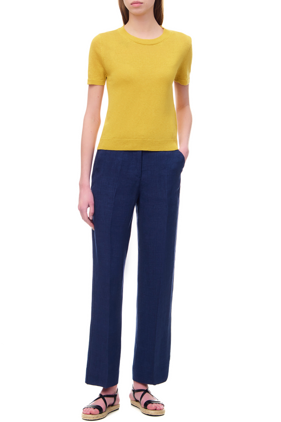 Женский Weekend Max Mara Брюки MALIZIA из чистого льна (цвет синий), артикул 2351311231 | Фото 3