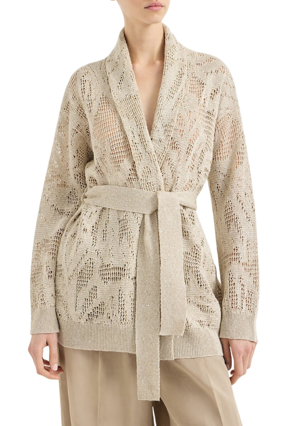 Кардиган с поясом|Основной цвет:Бежевый Женский Brunello Cucinelli Кардиган с поясом (цвет ), артикул MDT771006 | Фото 3