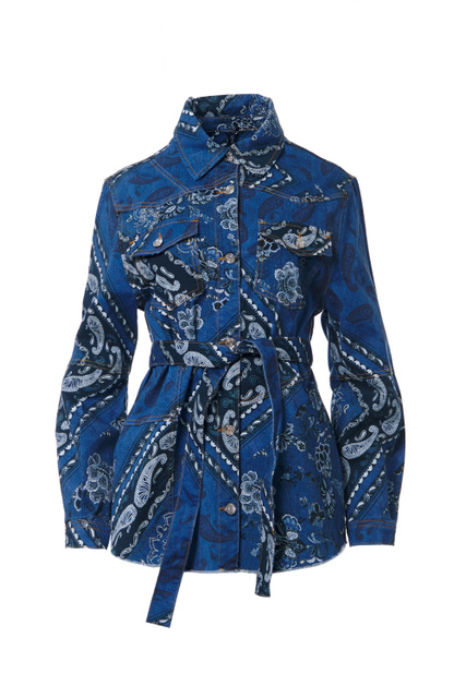 Джинсовая куртка со сплошным принтом|Основной цвет:Синий|Артикул:UA2160D4709 | Фото 1