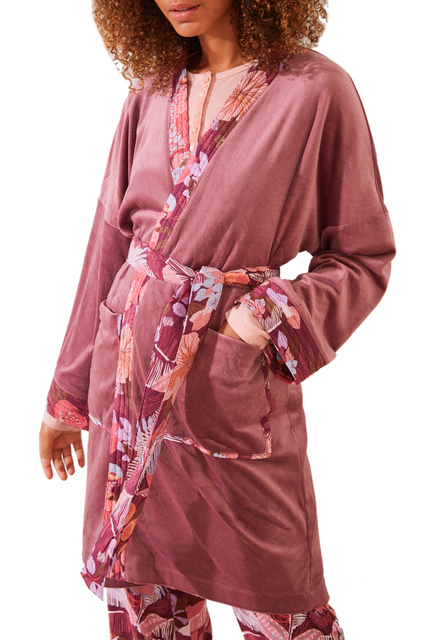 Короткий халат с поясом|Основной цвет:Розовый|Артикул:3144613 | Фото 1