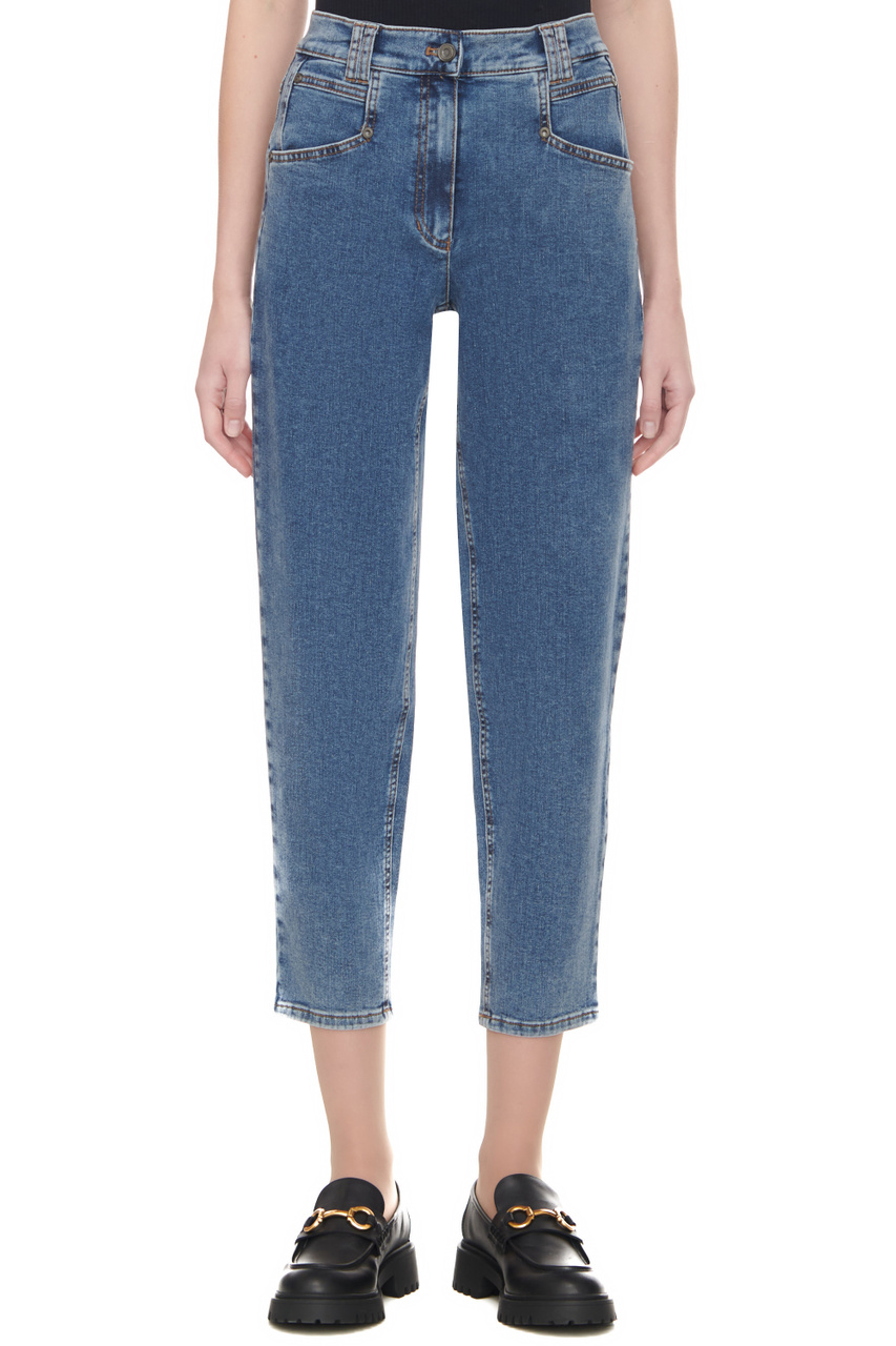 Джинсы однотонные|Основной цвет:Синий|Артикул:122013-66908-Mom Fit | Фото 1