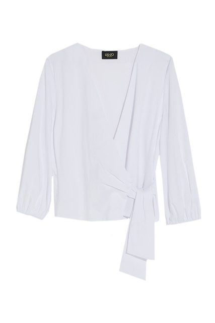 Рубашка из экологически чистого поплина с узлом|Основной цвет:Белый|Артикул:CA2009TS392 | Фото 1