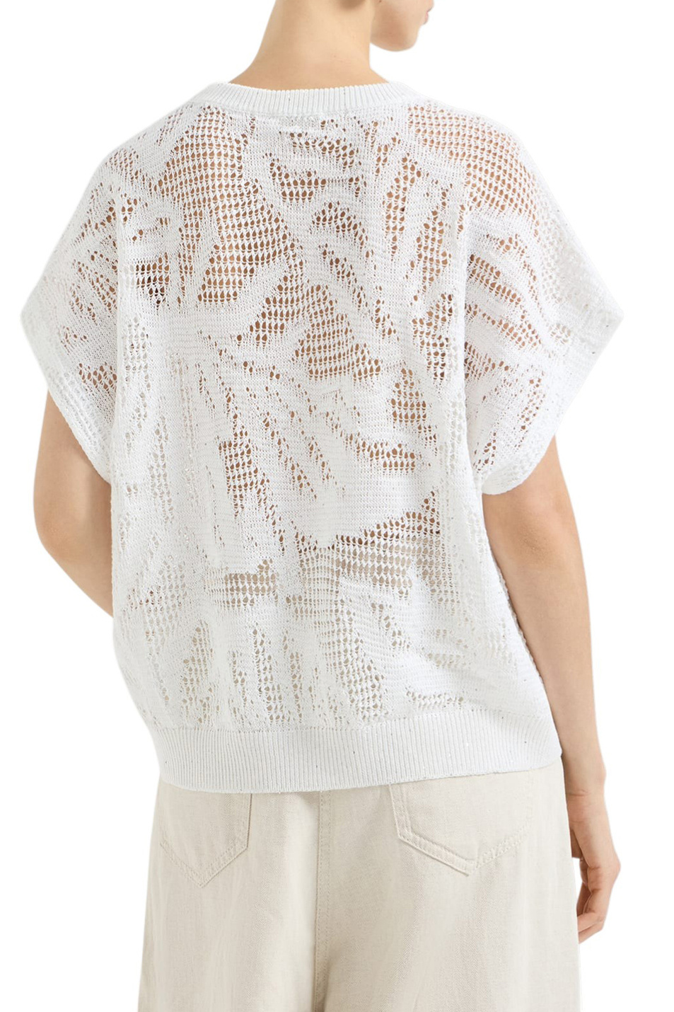 Джемпер из льна и хлопка|Основной цвет:Белый Женский Brunello Cucinelli Джемпер из льна и хлопка (цвет ), артикул MDT771010 | Фото 4