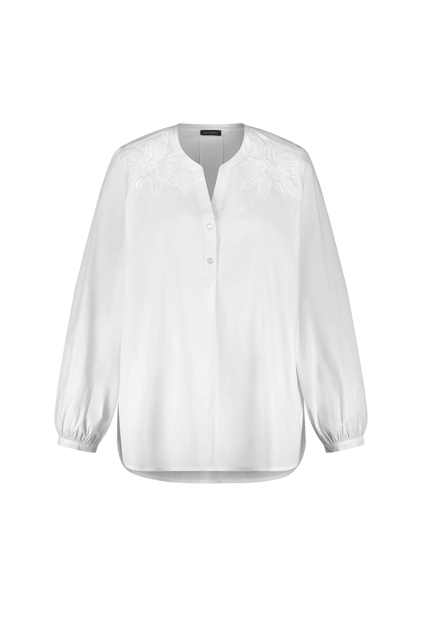 Блузка из смесового хлопка с вышивкой|Основной цвет:Белый|Артикул:460015-21011 | Фото 1
