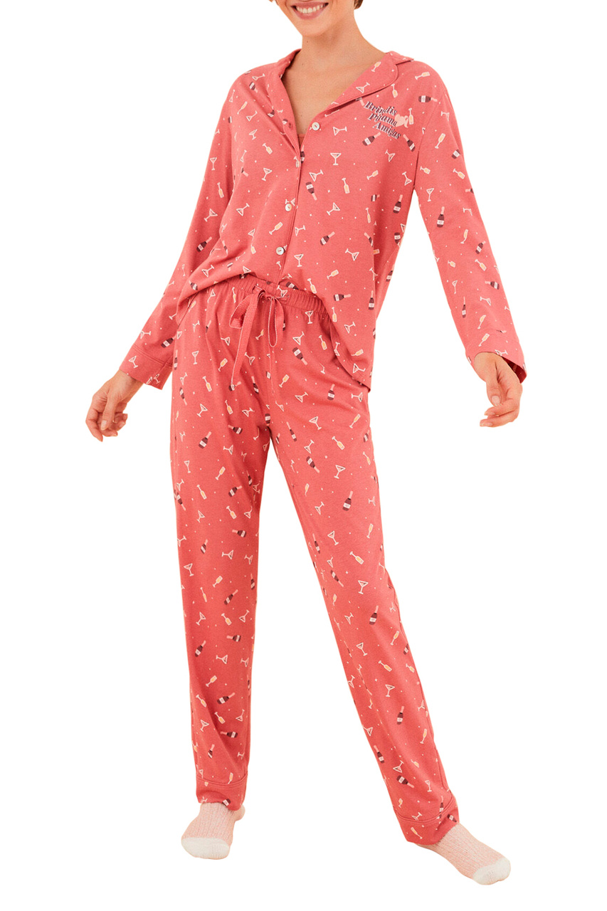 Пижама с принтом|Основной цвет:Розовый|Артикул:3136096 | Фото 1