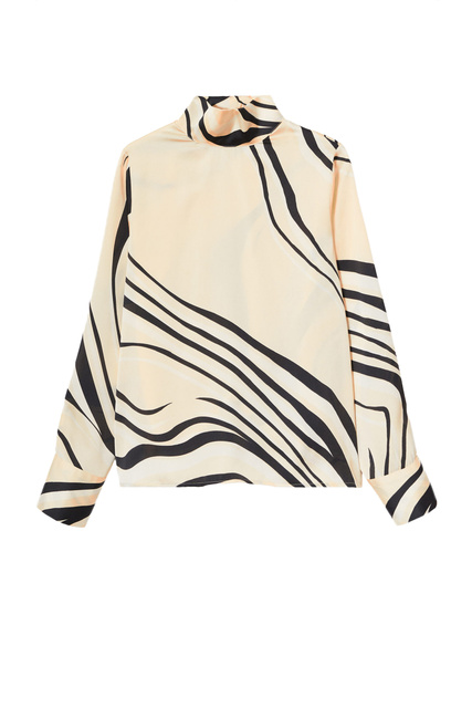 Атласная блузка MARBLE с принтом|Основной цвет:Бежевый|Артикул:37094395 | Фото 1
