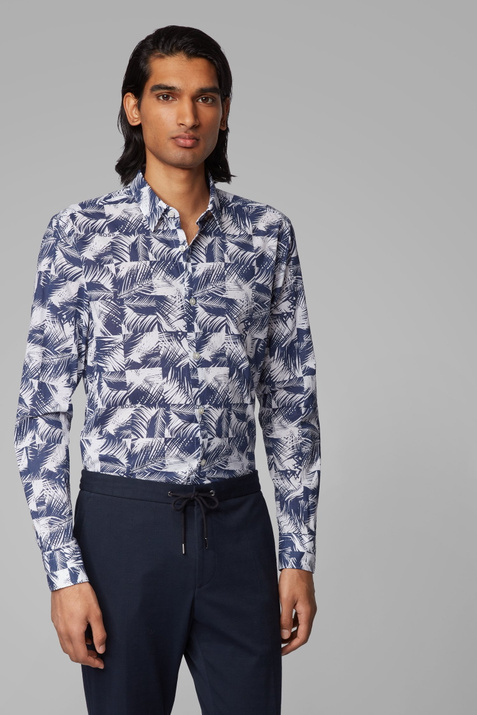BOSS Рубашка из натурального хлопка с принтом Ronni (Синий цвет), артикул 50428496 | Фото 1