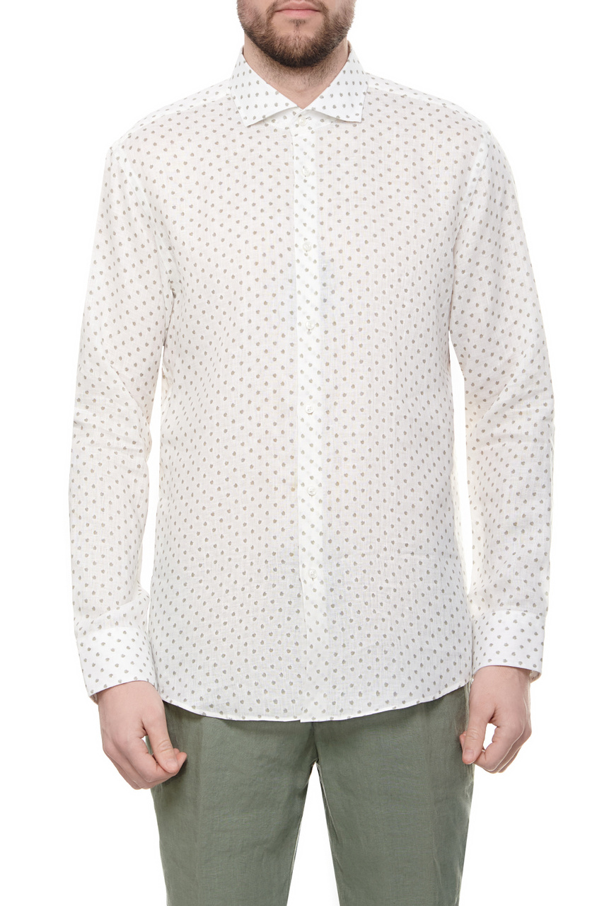 Рубашка из чистого льна с принтом|Основной цвет:Белый|Артикул:50514898 | Фото 1