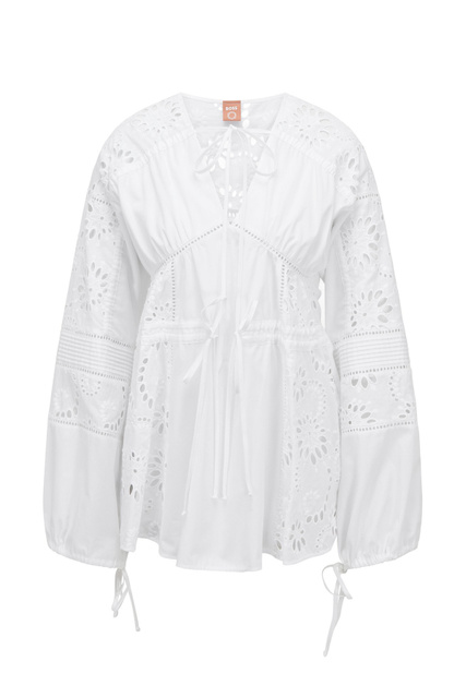 Блуза из натурального хлопка с вышивкой бродери англез|Основной цвет:Белый|Артикул:50473966 | Фото 1