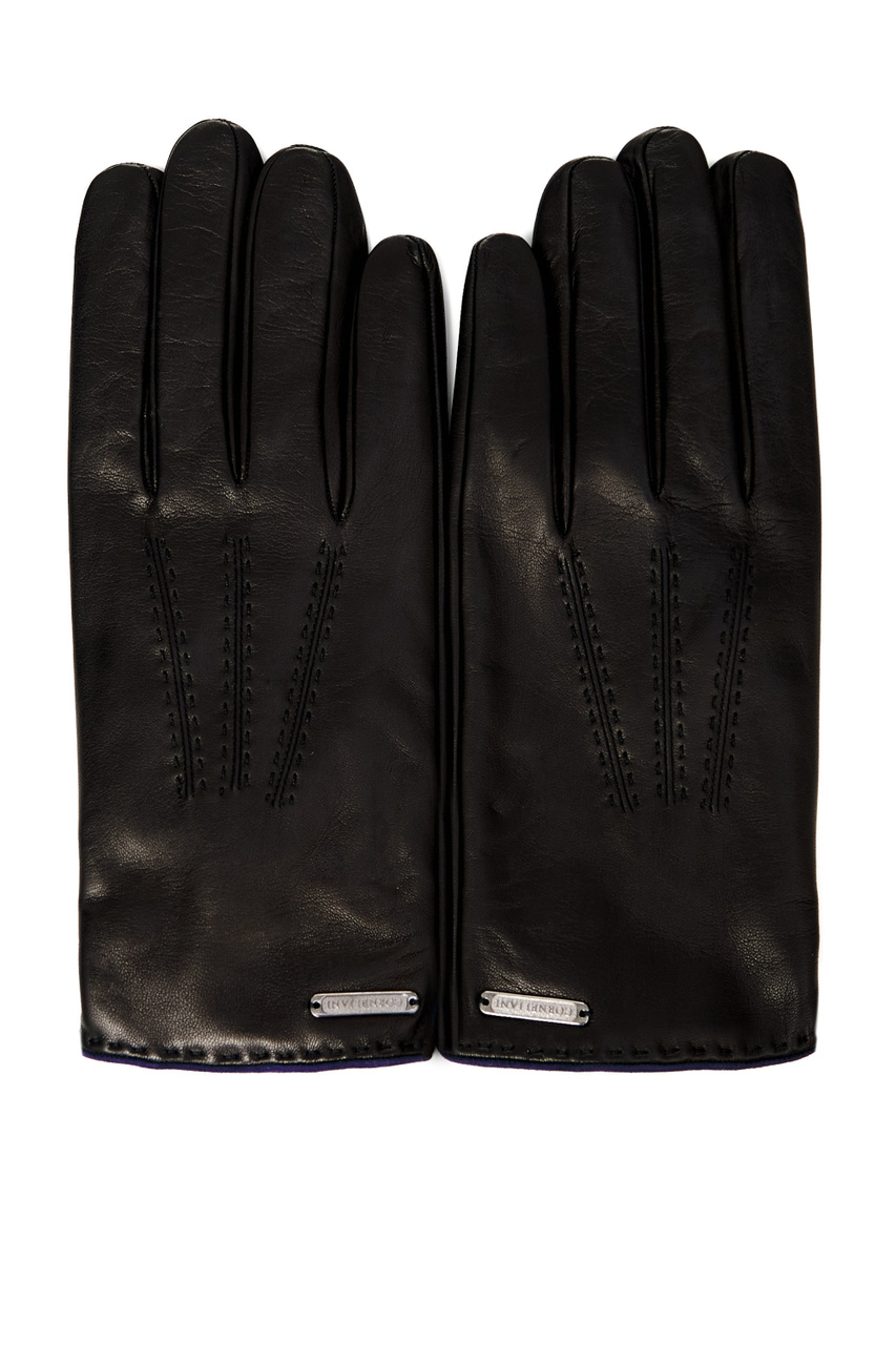 Перчатки из натуральной кожи с металлическим логотипом|Основной цвет:Черный|Артикул:90Q338-2820575 | Фото 1