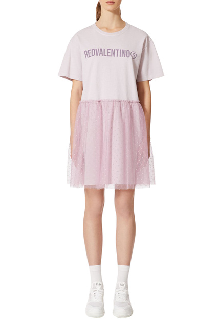 Платье-футболка из хлопкового джерси с принтом|Основной цвет:Розовый|Артикул:XR3MJ08V6CY | Фото 2