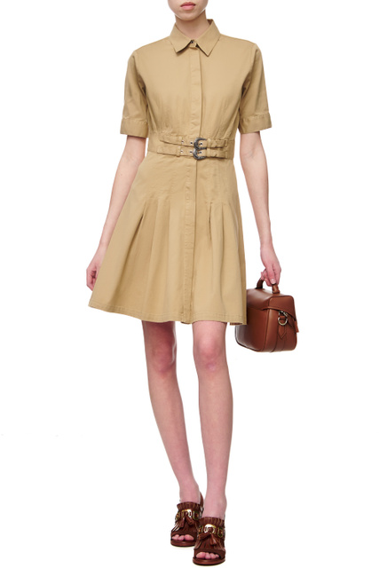 Платье-рубашка с раклешенной юбкой|Основной цвет:Бежевый|Артикул:WA2544T2398 | Фото 1