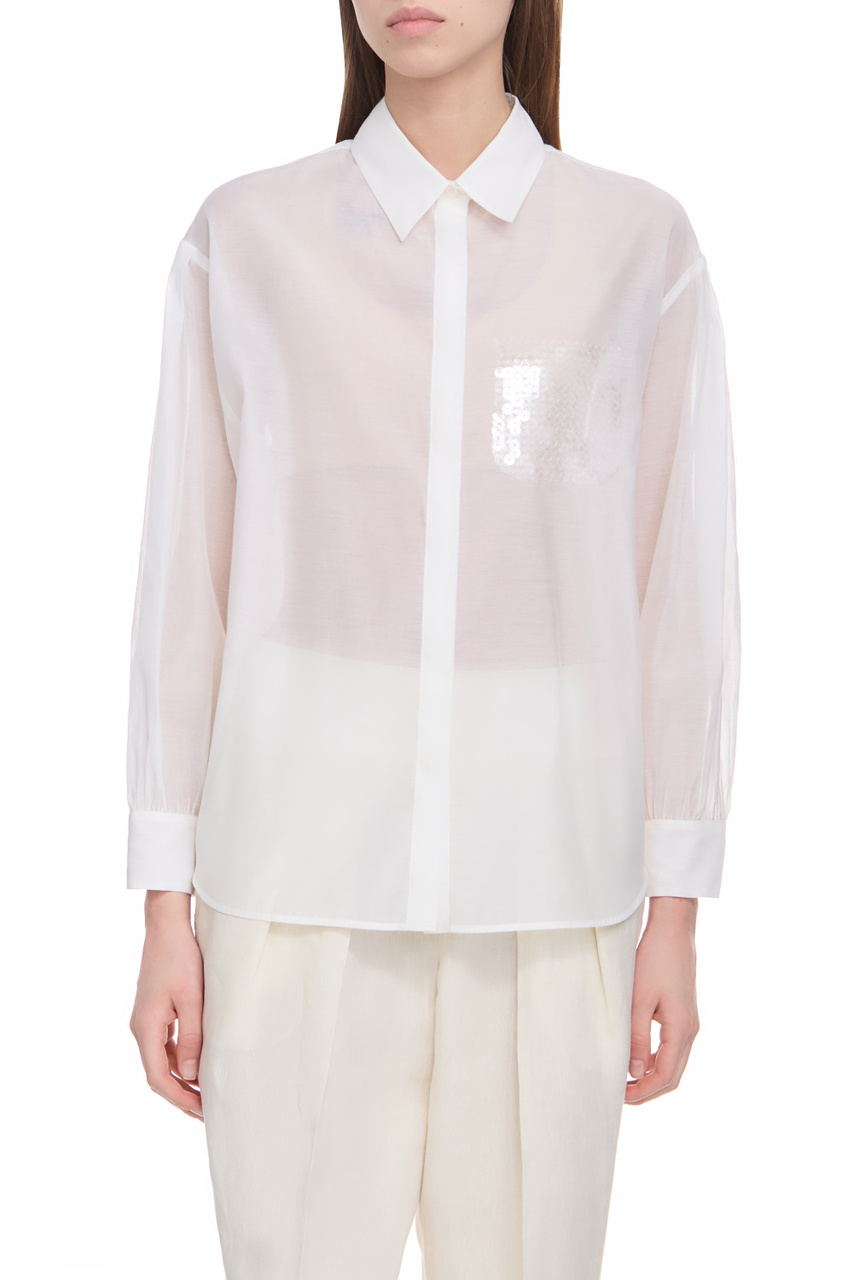 Рубашка из хлопка и шелка с пайетками|Основной цвет:Белый|Артикул:S0621500Q1-08372 | Фото 1