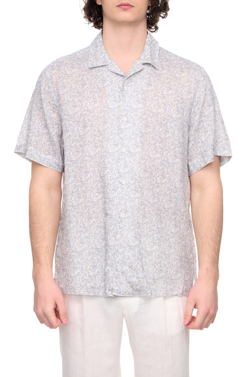 Рубашка из чистого льна с принтом|Основной цвет:Серый|Артикул:91I204-3111910 | Фото 1
