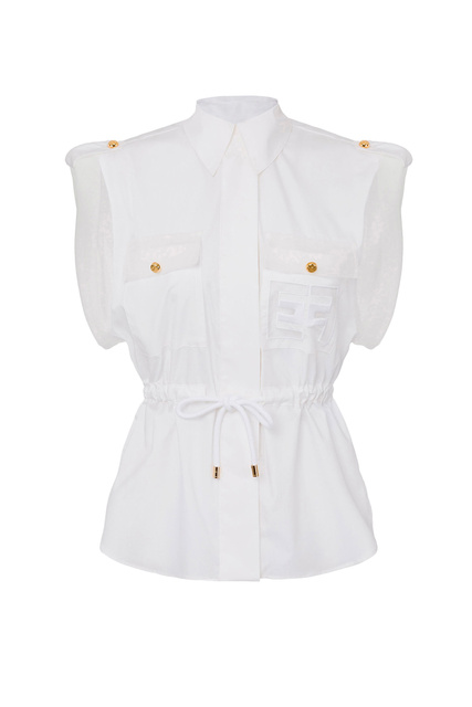 Рубашка без рукавов с кулиской на талии|Основной цвет:Белый|Артикул:CA02721E2 | Фото 1