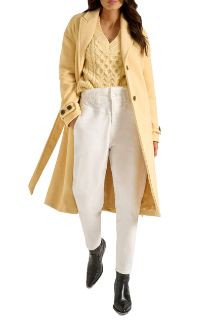 Пальто с поясом и прорезными карманами|Основной цвет:Желтый|Артикул:830258 | Фото 2