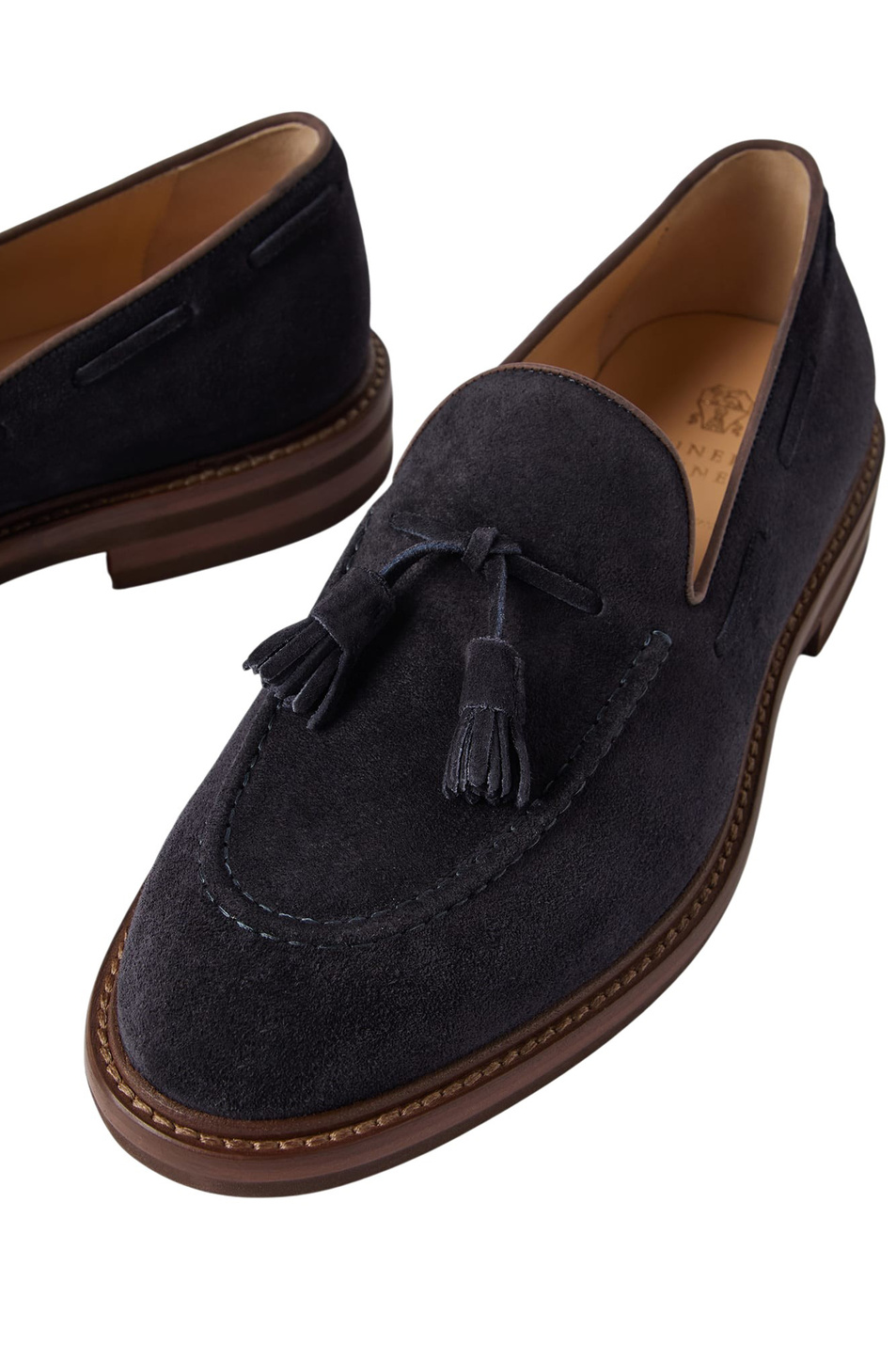 Лоферы из натуральной замши|Основной цвет:Синий Мужской Brunello Cucinelli Лоферы из натуральной замши (цвет ), артикул MZUPEAK791 | Фото 4