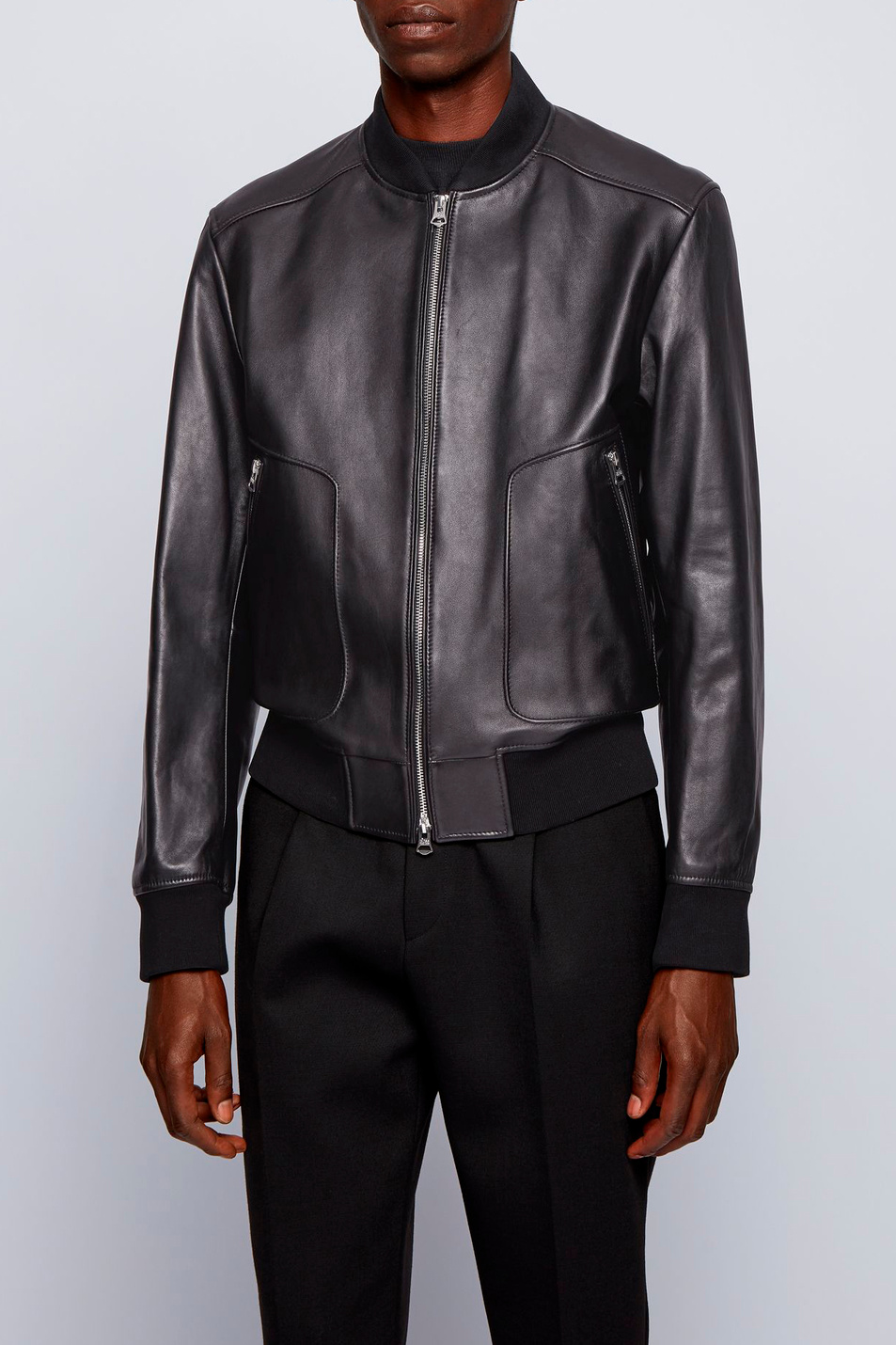 Мужской BOSS Куртка бомбер Nipet из натуральной кожи наппа с трикотажными деталями (цвет ), артикул 50448927 | Фото 3