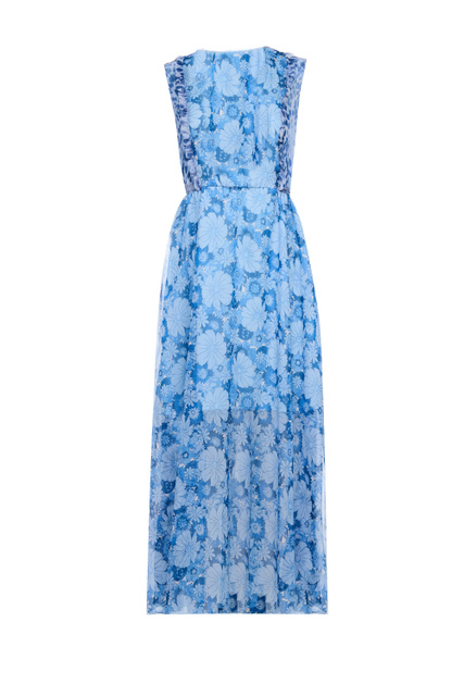 Многослойное платье с цветочным принтом|Основной цвет:Синий|Артикул:WA3091T3337 | Фото 2