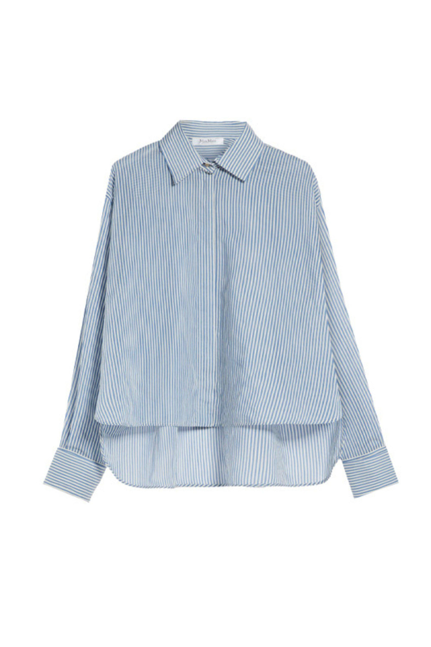 Рубашка VERTIGO из хлопка и шелка в полоску|Основной цвет:Голубой|Артикул:2411111111 | Фото 1