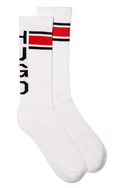Носки в скейтерском стиле с полосками и логотипом|Основной цвет:Белый|Артикул:50449874 | Фото 2