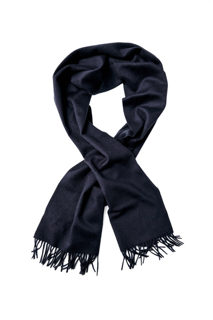 Кашемировый шарф с бахромой|Основной цвет:Синий|Артикул:E8L40S-26N-BL1 | Фото 1