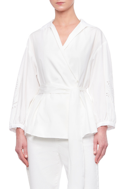 Блузка LIVIA с запахом на груди и перфорацией на рукавах|Основной цвет:Белый|Артикул:51160619 | Фото 1