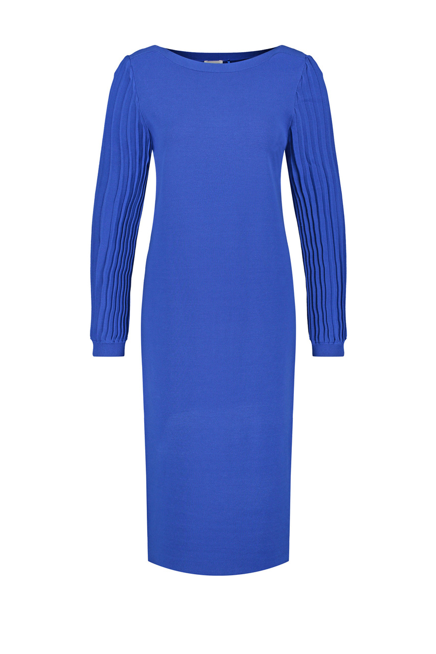 Трикотажное платье с рукавами в рубчик|Основной цвет:Голубой|Артикул:880035-35701 | Фото 1