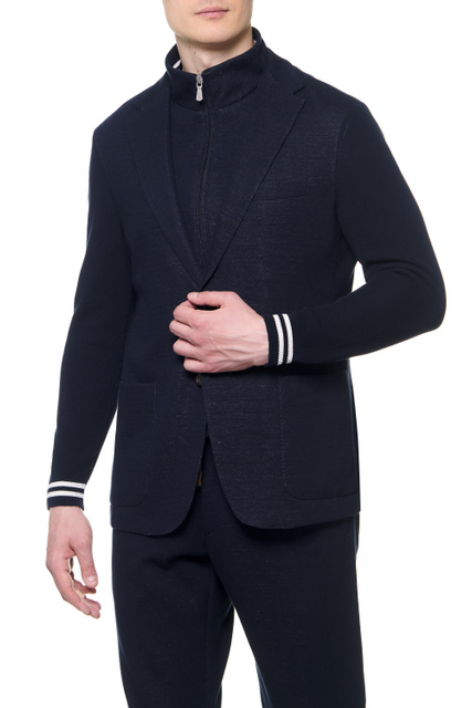 Пиджак из смесовго хлопка с трикотажными рукавами|Основной цвет:Синий|Артикул:E70GIAE02-TES0E052 | Фото 1