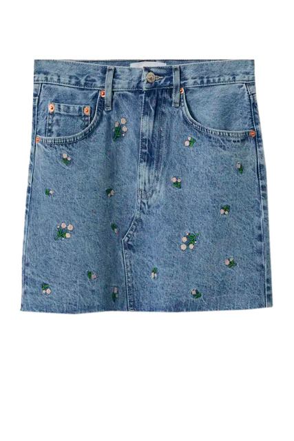 Джинсовая юбка DAISY с цветочной вышивкой|Основной цвет:Синий|Артикул:27086325 | Фото 1
