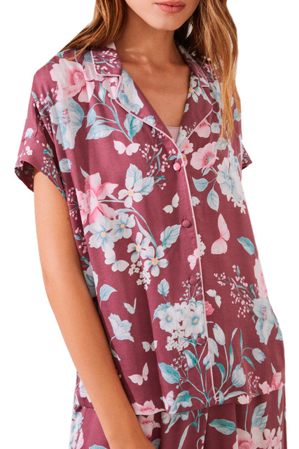 Пижама в рубашечном стиле с принтом|Основной цвет:Бордовый|Артикул:3594633 | Фото 2