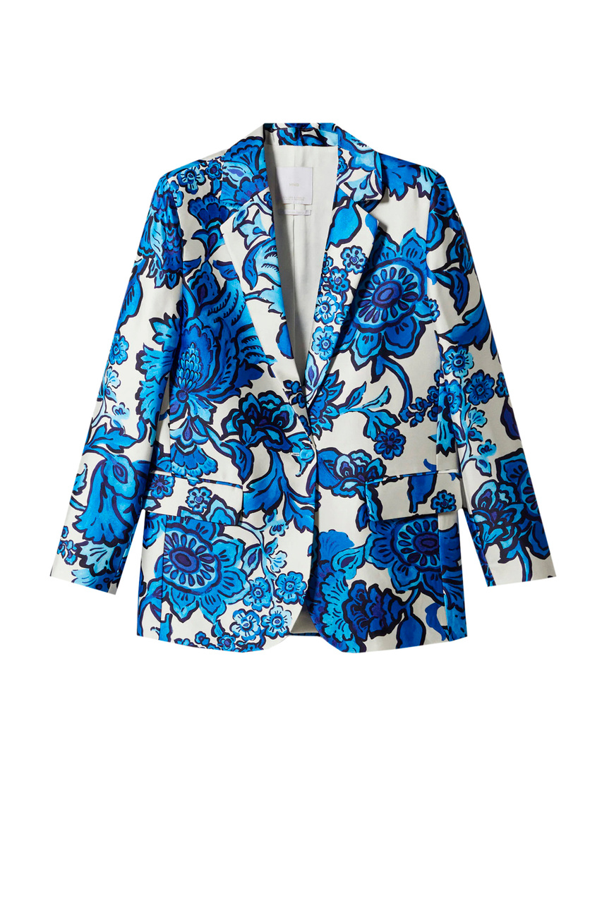 Пиджак атласный BERRIES с принтом|Основной цвет:Бело-синий|Артикул:47958646 | Фото 1