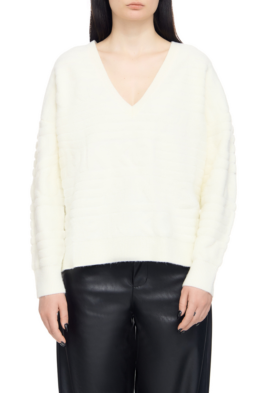 Пуловер однотонный|Основной цвет:Белый|Артикул:101581A117 | Фото 1