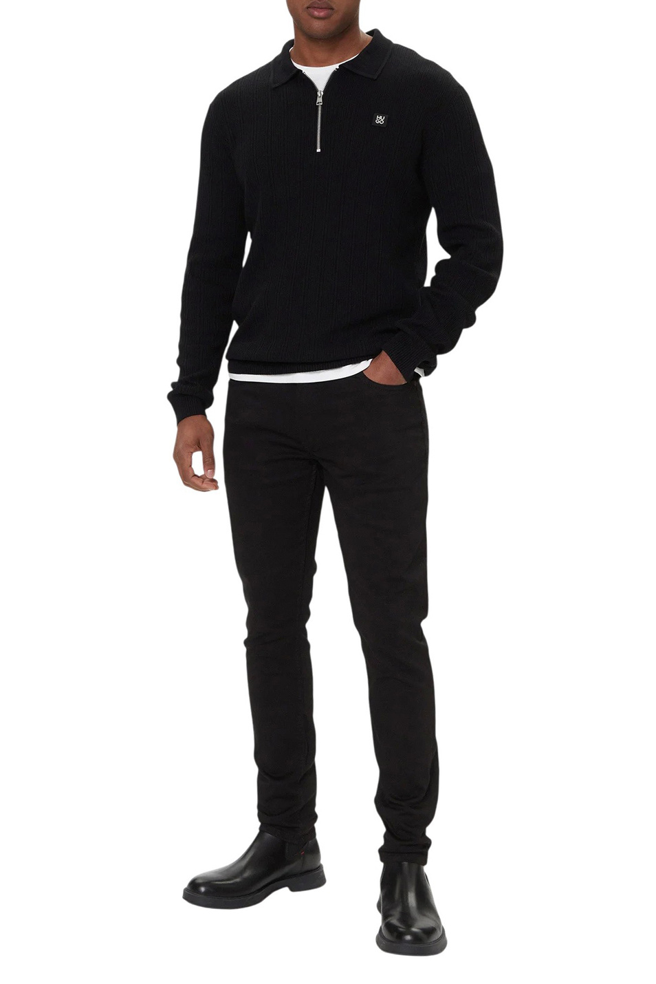 Джемпер поло Sastoro с логотипом|Основной цвет:Черный Мужской HUGO Джемпер поло Sastoro с логотипом (цвет ), артикул 50524556 | Фото 3