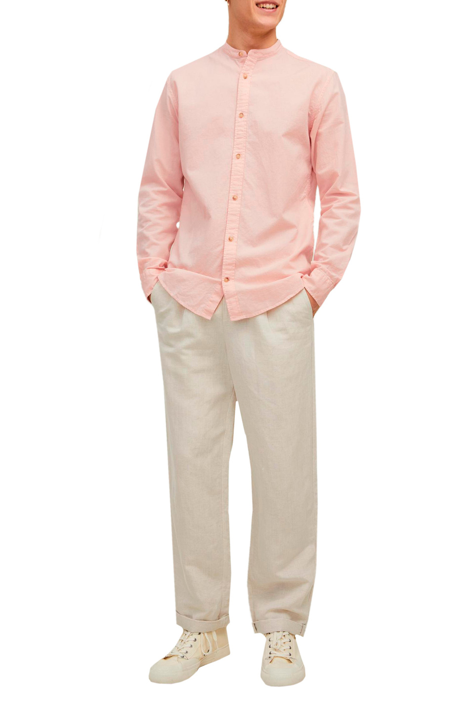 Jack & Jones Рубашка из хлопка и льна с воротником мао (цвет ), артикул 12196820 | Фото 2