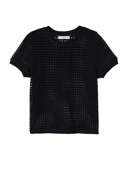 Ажурная футболка SANDRA из смесового хлопка|Основной цвет:Черный|Артикул:27008653 | Фото 1
