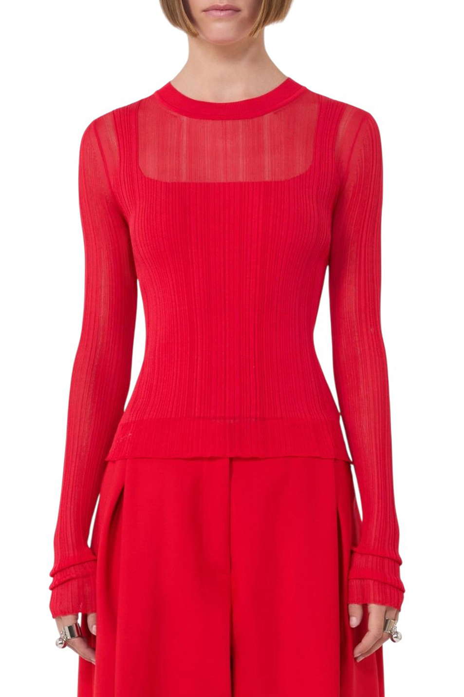 Джемпер BUONO с эффектом многослойности|Основной цвет:Красный Женский Sportmax Джемпер BUONO с эффектом многослойности (цвет ), артикул 2612361071 | Фото 4