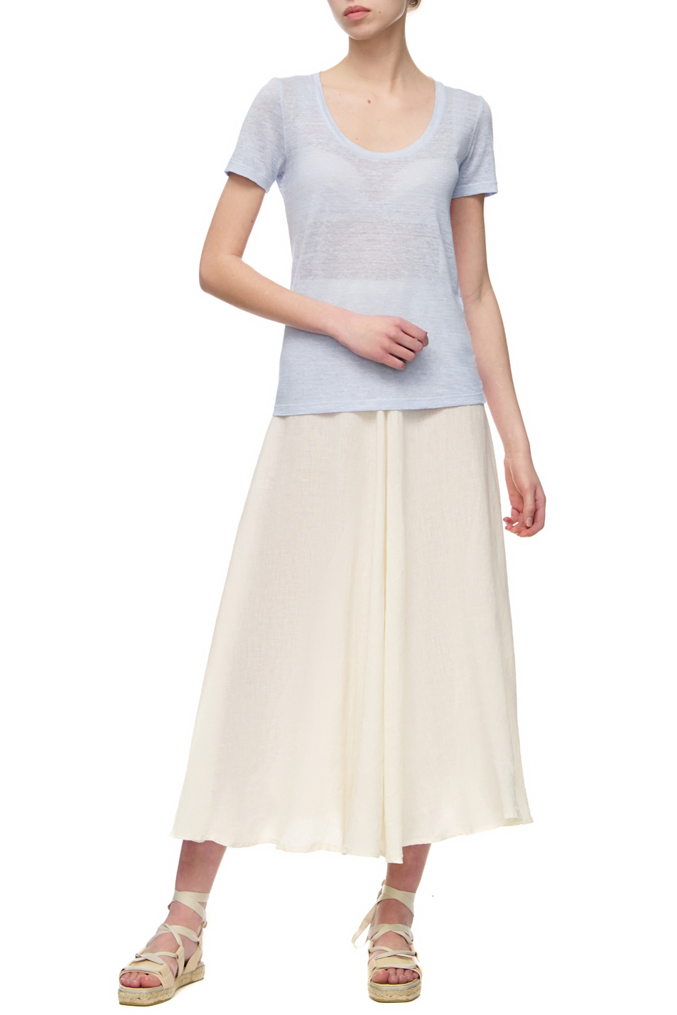 Женский 120% Lino Расклешенная однотонная юбка (цвет ), артикул V0W595T0000115000 | Фото 3